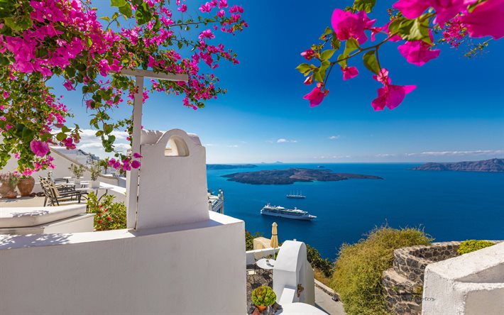 Oia, Santorini, Thira, Aegean Sea, cruise ship, white houses, romantic island, greek resort, islands, Greece