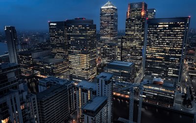 London, skyscrapers, nightscape, bridge, UK, England