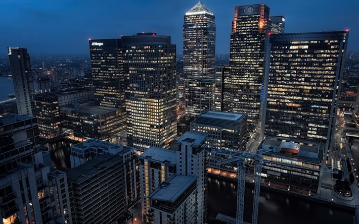 ロンドン, 高層ビル群, 夜景, 橋, 英国, イギリス
