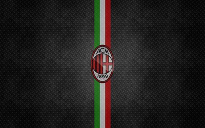 AC Milan, italian flag, football, metal texture, Seria A, soccer, logo, Italy