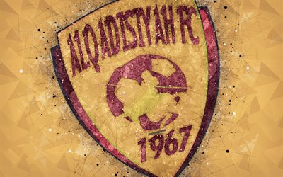 Al-Qadsiah FC, 4k, Saudi Football Club, luova logo, geometrinen taide, tunnus, Saudi-Arabia, jalkapallo, Saudi Professional League, Al-Qadsiah, keltainen abstrakti tausta, FC Al-Qadsiah