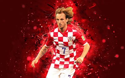 4k, Ivan Rakitic, arte astratta, Croazia, Squadra Nazionale, fan art, Rakitic, calcio, calciatori, luci al neon, croato squadra di calcio