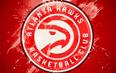Atlanta Hawks, 4k, grunge art, logo, american club de basket-ball, rouge grunge fond, les &#233;claboussures de peinture, de la NBA, embl&#232;me, Atlanta, G&#233;orgie, &#233;tats-unis, le basket-ball, de Conf&#233;rence est, la National Basketball Assoc