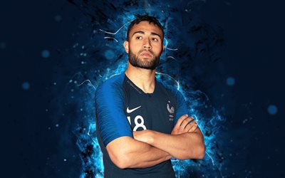 Nabil Fekir, 4k, abstrakti taide, Ranskan Maajoukkueen, fan art, Fekir, jalkapallo, jalkapalloilijat, FFF, neon valot, Ranskan jalkapallojoukkue