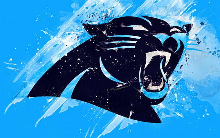 Carolina Panthers, 4k, logo, grunge arte, Time de futebol americano, emblema, fundo azul, a arte de pintura, NFL, Charlotte, Carolina Do Norte, EUA, A Liga Nacional De Futebol, arte criativa