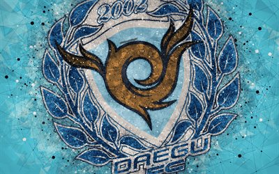 Daegu FC, 4k, logo, geometric art, emblem, blue abstract background, South Korean professional football club, K League 1, Daegu, South Korea, football, creative art