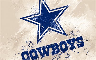 Dallas Cowboys, 4k, logotyp, grunge konst, Amerikansk fotboll, emblem, vit bakgrund, m&#229;la konst, NFL, Arlington, Texas, USA, National Football League, kreativ konst