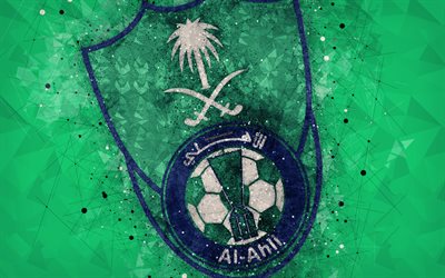 Al-Ahli i Saudi FC, 4k, Saudi Football Club, kreativa logotyp, geometriska art, emblem, Saudiarabien, fotboll, Saudi Professionell Liga, Al-Ahli I Saudi, bl&#229; abstrakt bakgrund, FC Al-Ahli i Saudi