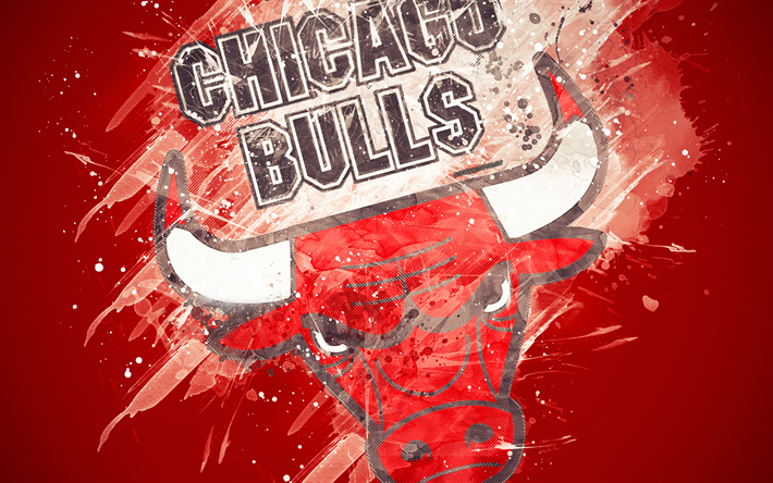 Los Chicago Bulls, 4k, grunge arte, logotipo, american club de baloncesto, rojo grunge de fondo, las gotas de pintura, de la NBA, emblema de la ciudad de Chicago, Illinois, estados UNIDOS, de baloncesto, de la Conferencia este, Asociaci&#243;n Nacional de