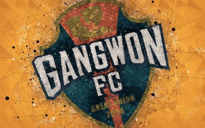 1 Gangwon FC, 4k, logo, geometrik sanat, amblem, yeşil soyut arka plan, G&#252;ney Kore Profesyonel Futbol Kul&#252;b&#252;, K Lig, Gangwon-do, G&#252;ney Kore, futbol, yaratıcı sanat