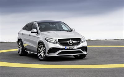 Mercedes-Benz GLE63 Coupe, AMG, 4Matic, front view, silver sports SUV, exterior, new silver GLE63, German cars, Mercedes