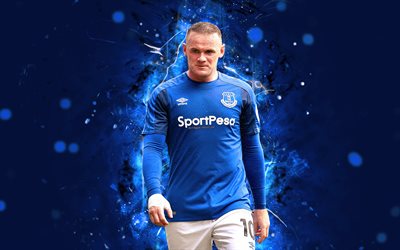 4k, Wayne Rooney, el arte abstracto, las estrellas del f&#250;tbol, el entrenador del Everton, el f&#250;tbol, Rooney, de la Liga Premier, los futbolistas, las luces de ne&#243;n, el Everton FC