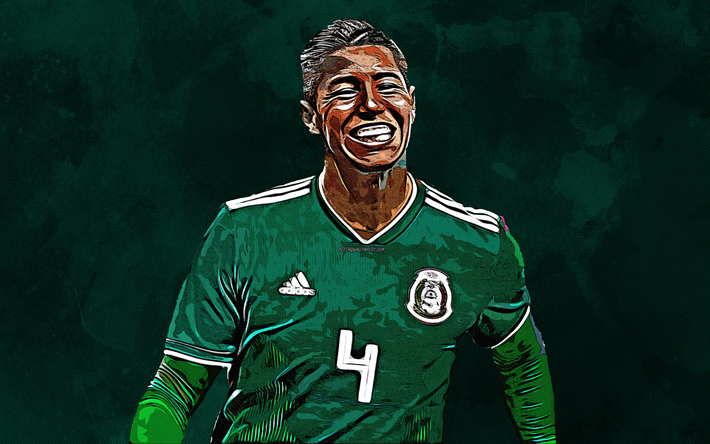 Hugo Ayala, 4k, grunge konst, ritning, Mexikansk fotboll spelare, fotboll, Mexikos herrlandslag i fotboll, grunge gr&#246;n bakgrund, kreativ konst