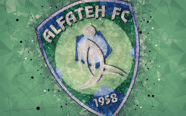 Al-ファテフFC, 4k, サウジフットボールクラブ, 創作のロゴ, 幾何学的な美術, エンブレム, サウジアラビア, サッカー, サウジプロリーグ, Al-ファテフ, 緑の概要を背景, FC-ファテフ