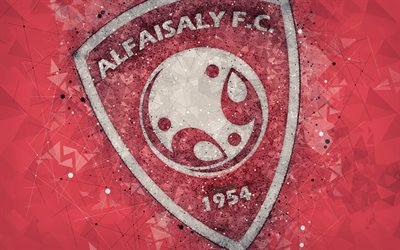 Al Faisaly FC, 4k, Ar&#225;bia Futebol Clube, criativo logotipo, arte geom&#233;trica, emblema, A Ar&#225;bia Saudita, futebol, Ar&#225;bia Liga Profissional, Al Faisaly, vermelho resumo de plano de fundo, FC Al Faisaly