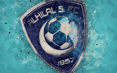 Al-Hilal FC, 4k, السعودي لكرة القدم, شعار مبدعين, الهندسية الفنية, شعار, المملكة العربية السعودية, كرة القدم, دوري المحترفين السعودي لكرة القدم, الهلال, الزرقاء مجردة خلفية, نادي الهلال