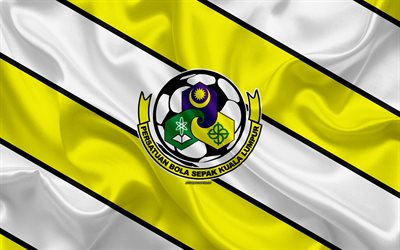 Kuala Lumpur FA, 4k, logo, ipek doku, Malezya Futbol Kul&#252;b&#252;, siyah ipek bayrak, Malezya S&#252;per Lig, Kuala Lumpur, Malezya, futbol, FAM Ligi, Persatuan Bola Sepak Kuala Lumpur