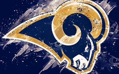 Los Angeles Rams, 4k, logo, grunge arte, Time de futebol americano, emblema, fundo azul, a arte de pintura, NFL, Los Angeles, Calif&#243;rnia, EUA, A Liga Nacional De Futebol, arte criativa