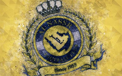 Al-Nassr FC, 4k, Ar&#225;bia Futebol Clube, criativo logotipo, arte geom&#233;trica, emblema, A Ar&#225;bia Saudita, futebol, Ar&#225;bia Liga Profissional, Al-Nassr, amarelo resumo de plano de fundo, FC Al-Nassr