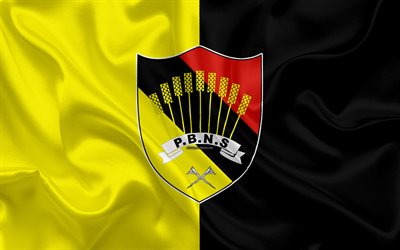 Negeri Sembilan FA, 4k, logo, silkki tekstuuri, Malesian football club, keltainen musta silkki lippu, Malesian Super League, Malaysia Seremban, jalkapallo, FAM-Liiga
