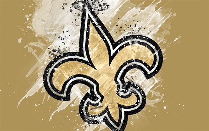 New Orleans Saints, 4k, logotyp, grunge konst, Amerikansk fotboll, emblem, brun bakgrund, m&#229;la konst, NFL, New Orleans, USA, National Football League, kreativ konst