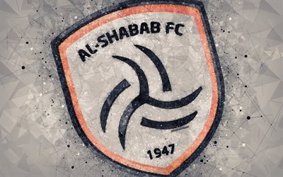 Al-Shabab FC, 4k, サウジフットボールクラブ, 創作のロゴ, 幾何学的な美術, エンブレム, サウジアラビア, サッカー, サウジプロリーグ, Al-Shabab, グレーの概要を背景, FC-Shabab