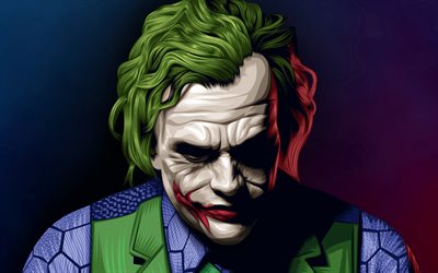 Jokeri, 4k, anti-sankari, fan art, Heath Ledger, The Dark Knight