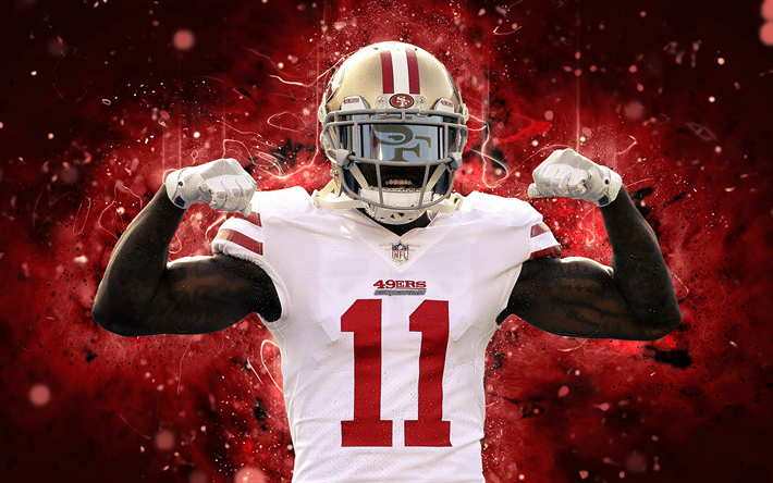4k, Marquise Goodwin, abstract art, wide receiver, NFL, San Francisco 49ers, Goodwin, american football, neon lights
