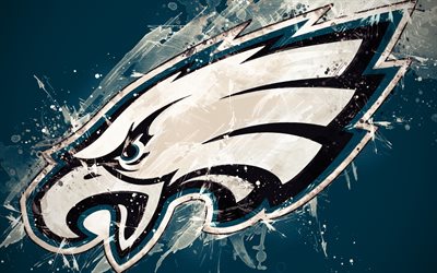 Philadelphia Eagles, 4k, logo, grunge arte, Time de futebol americano, emblema, fundo azul, a arte de pintura, NFL, Filad&#233;lfia, Pensilv&#226;nia, EUA, A Liga Nacional De Futebol, arte criativa