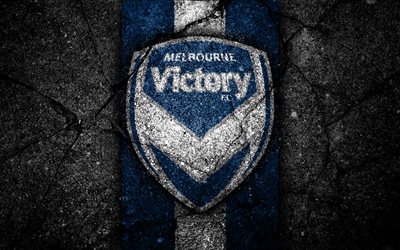 4k, Melbourne Victory FC, grunge, de soccer, de la A-League, le club de football, l&#39;Australie, la pierre noire, Melbourne Victory, le logo, l&#39;asphalte, la texture, le FC Melbourne Victory