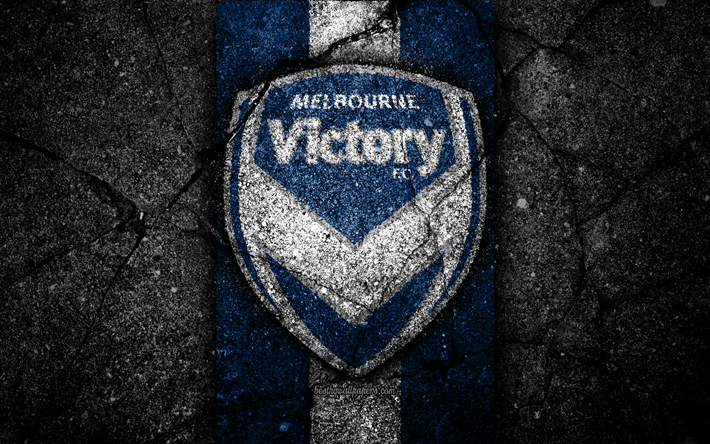 4k, Melbourne Victory FC, grunge, fotboll, A-League, football club, Australien, svart sten, Melbourne Victory, logotyp, asfalt konsistens, FC Melbourne Victory