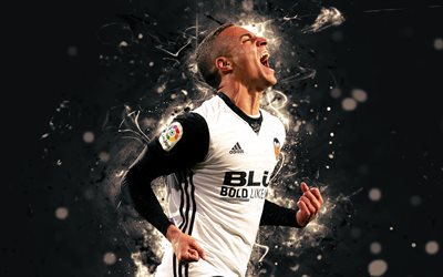 Rodrigo, 4k, abstrakti taide, jalkapallo, Valencia CF, Liiga, Rodrigo Moreno Machado, jalkapalloilijat, neon valot, Valencia FC, LaLiga