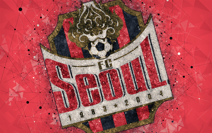 FC Seoul, 4k, logo, geometrinen taide, tunnus, punainen abstrakti tausta, Etel&#228;-Korean ammatillinen jalkapalloseura, K-League 1, Soul, Etel&#228;-Korea, jalkapallo, creative art
