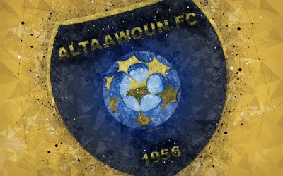 Al-Taawoun FC, 4k, Suudi Futbol Kul&#252;b&#252;, yaratıcı logo, geometrik sanat, amblem, Suudi Arabistan futbol, Suudi Arabistan Profesyonel Ligi, Al-Taawoun, sarı soyut arka plan, FC Al-Taawoun