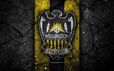 4k, Wellington Phoenix FC, grunge, futbol, Lig, Futbol Kul&#252;b&#252;, Avustralya, siyah taş, Wellington Phoenix, logo, asfalt Bir doku, FC Wellington Phoenix