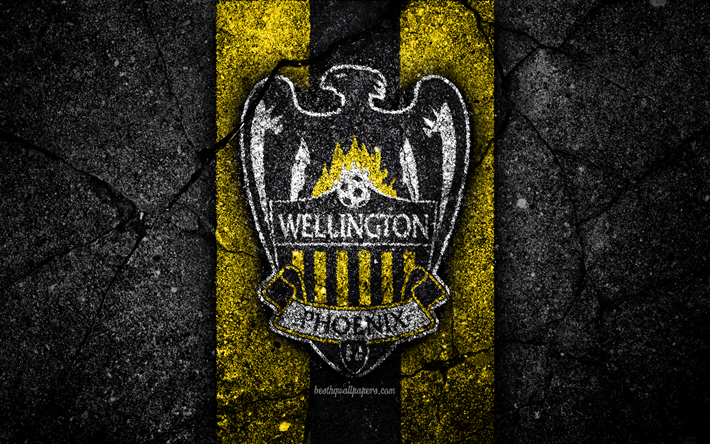 4k, Wellington Phoenix FC, grunge, calcio, Campionato di serie A, squadra di calcio, Australia, pietra nera, Wellington Phoenix, logo, asfalto texture, FC Wellington Phoenix