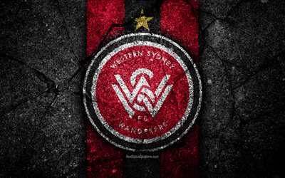 4k, Western Sydney Wanderers FC, grunge, jalkapallo, A-League, football club, Australia, musta kivi, WS Wanderers, logo, asfaltti rakenne