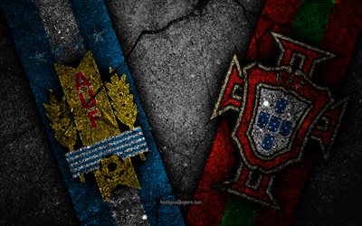 Uruguay vs Portugal, 4k, FOTBOLLS-Vm 2018, Omg&#229;ng 16, logotyp, Ryssland 2018, Fotbolls-Vm, Uruguay fotboll, Portugal fotboll, svart sten, &#197;ttonde-final