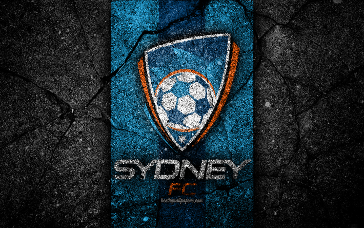 4k, Sydney FC, grunge, futbol, Lig, Futbol Kul&#252;b&#252;, Avustralya, siyah taş, Sydney, logo, asfalt Bir doku, FC Sydney