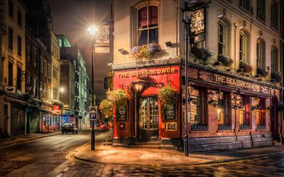Londres, noche, calle antigua, caf&#233;, Europa, Inglaterra, reino unido