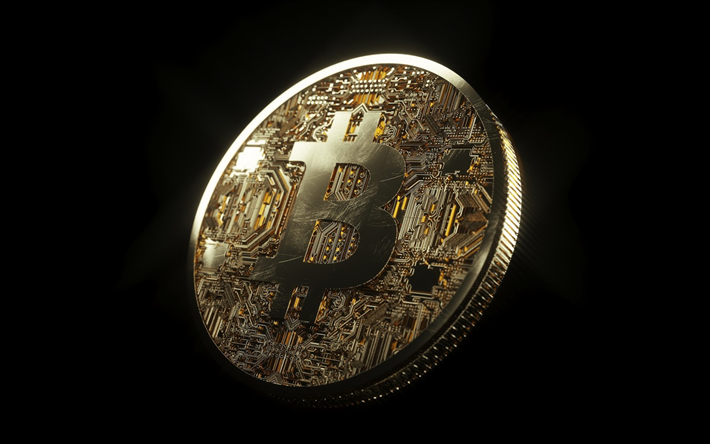 bitcoin, large gold coin, bitcoin sign, crypto currency, electronic money concepts, symbol