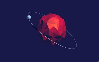 Mars, red planet, polygon style, art, red abstraction, space, vector design, Solar system