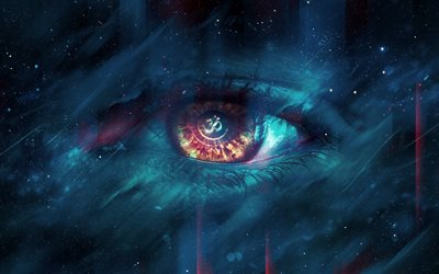 ihmisen silm&#228;, pimeys, luova, art, galaxy, nebula
