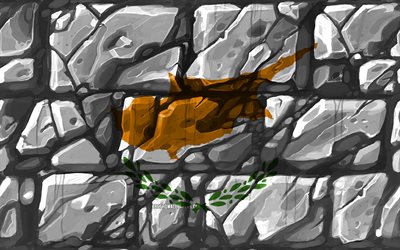 Pabell&#243;n chipriota, brickwall, 4k, los pa&#237;ses Europeos, los s&#237;mbolos nacionales, la Bandera de Chipre, creativo, Chipre, Europa, Chipre 3D de la bandera