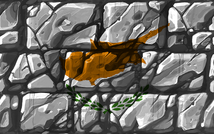 Cipriota bandeira, brickwall, 4k, Pa&#237;ses europeus, s&#237;mbolos nacionais, Bandeira do Chipre, criativo, Chipre, Europa, Chipre 3D bandeira