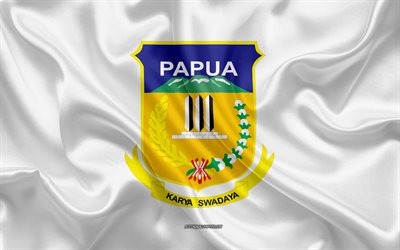 Bandera de Pap&#250;a, 4k, bandera de seda, provincia de Indonesia, de seda, de la textura, la bandera de Pap&#250;a, Indonesia, en la Provincia de Pap&#250;a