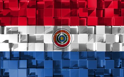 Flag of Paraguay, 3d flag, 3d cubes texture, Flags of South America countries, 3d art, Paraguay, South America, 3d texture, Paraguay flag