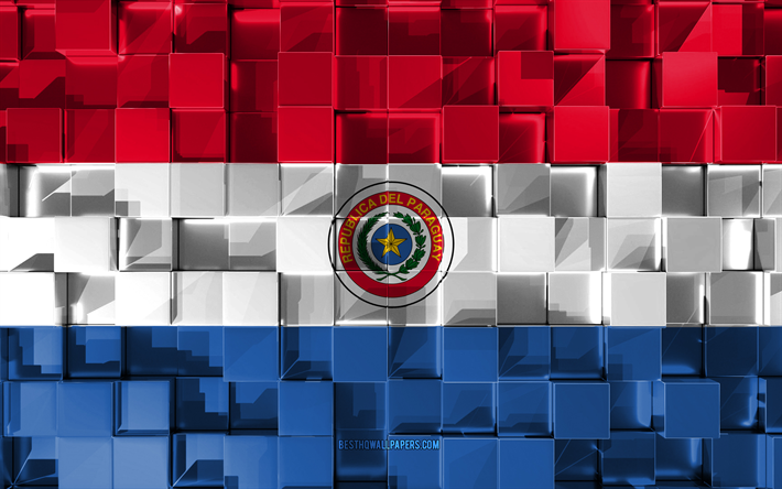 Flaggan i Paraguay, 3d-flagga, 3d kuber konsistens, Flaggor i Sydamerika l&#228;nder, 3d-konst, Paraguay, Sydamerika, 3d-textur, Paraguay flagga