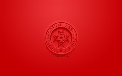 Malte &#233;quipe nationale de football, cr&#233;atrice du logo 3D, fond rouge, 3d embl&#232;me, de Malte, de l&#39;Europe, de l&#39;UEFA, art 3d, le football, l&#39;&#233;l&#233;gant logo 3d