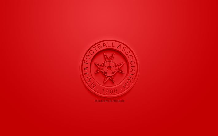 Malta national football team, creative 3D logo, red background, 3d emblem, Malta, Europe, UEFA, 3d art, football, stylish 3d logo